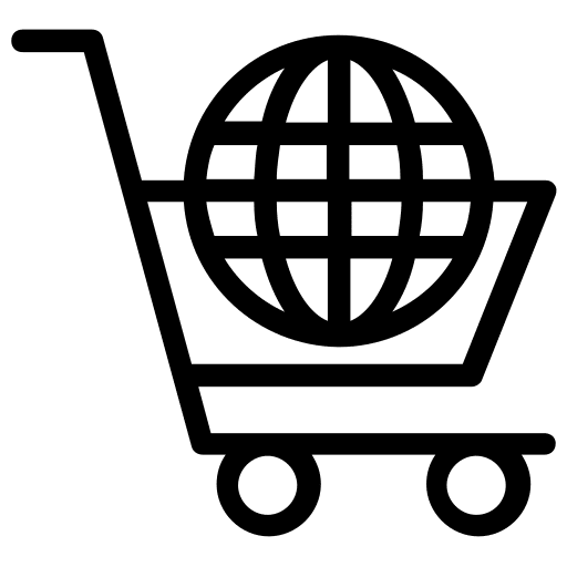 E-commerce shopping cart with globe icon