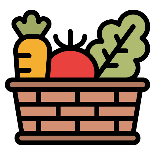 Fresh vegetables in a food basket icon