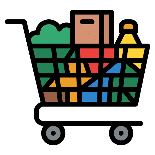 Supermarket shopping cart with groceries